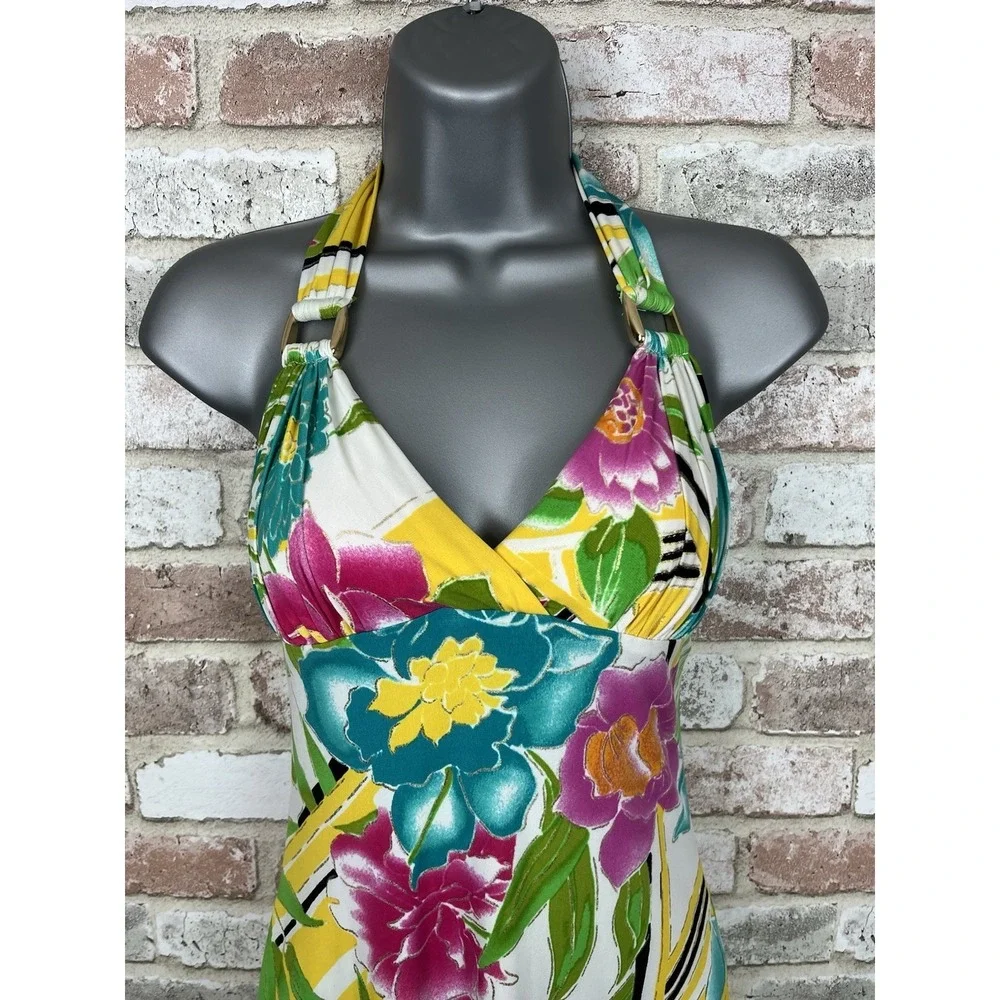 Cache Vintage 90's Tropical Floral Halter Bodycon Stretch Dress - size‎ 0